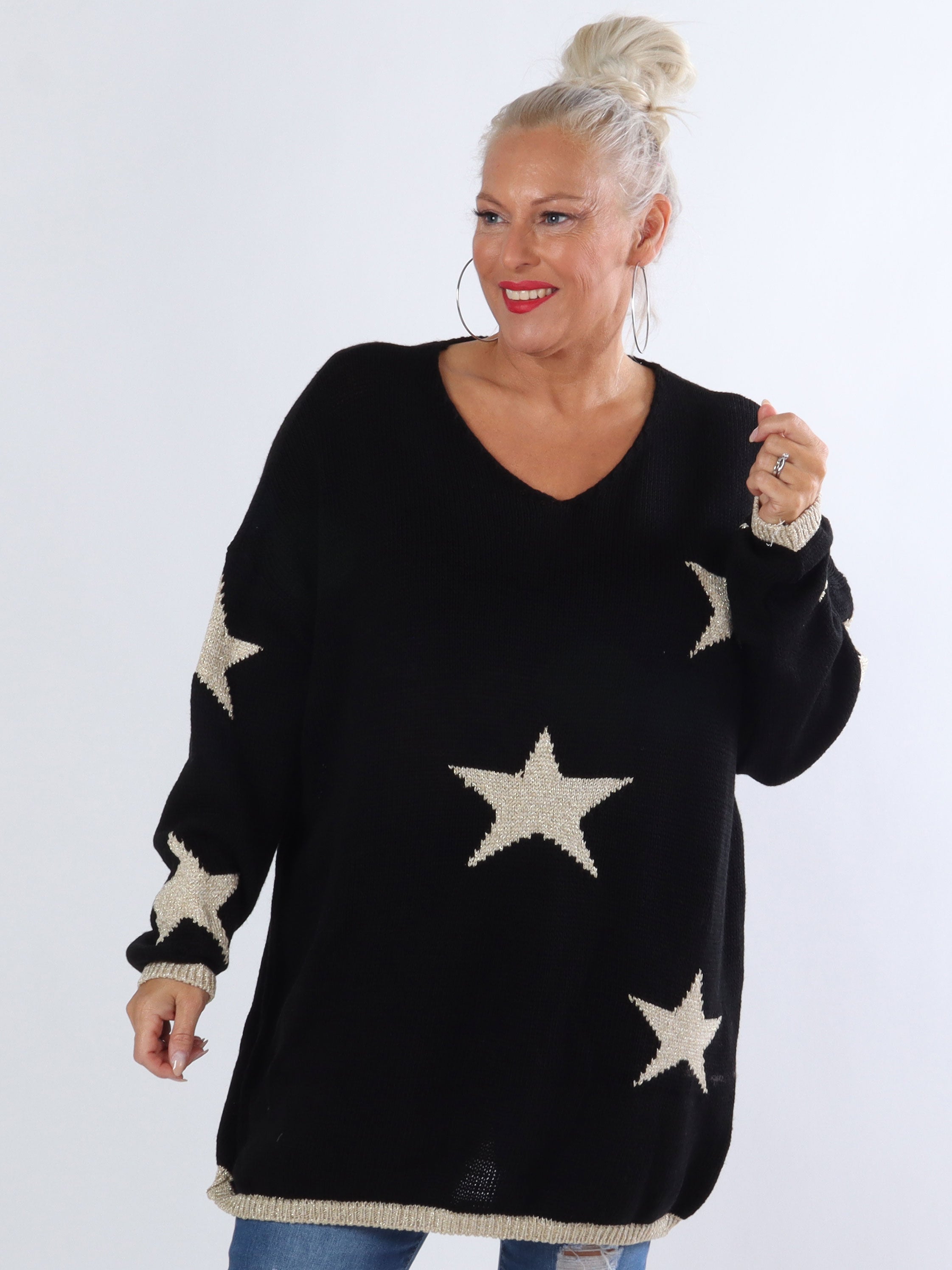 Dina - Plus size strik med fine guldstjerner